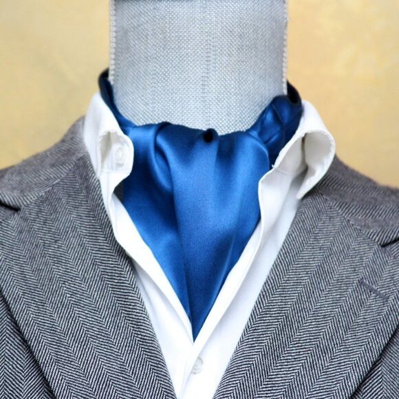 Men's Cravat Ascot 100%silk Gift Box Blue Navy Solid A209 - Picture 4 of 7